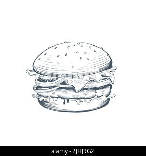 Illustrazione di gustoso hamburger con bistecca di manzo Illustrazione Vettoriale