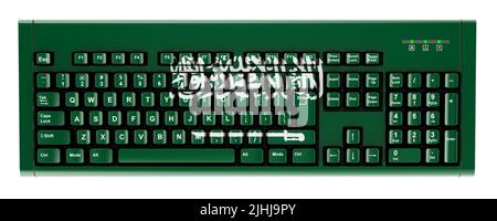 Bandiera dell'Arabia Saudita dipinta sulla tastiera del computer. 3D rendering isolato su sfondo bianco Foto Stock