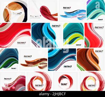 Set di sfondi astratti. Cerchi, volute e onde con copyspace per il tuo messaggio. Banner pubblicitari formati - Modelli, identità e sfondo Illustrazione Vettoriale