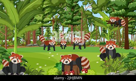 Panda rossi nella scena forestale illustrazione Illustrazione Vettoriale