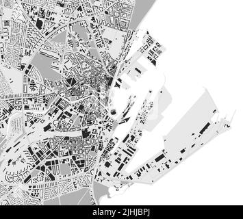 Mappa urbana della città di Aarhus. Illustrazione vettoriale, cartellone in scala di grigi Aarhus. Immagine della mappa stradale con strade, vista dell'area metropolitana della città. Illustrazione Vettoriale