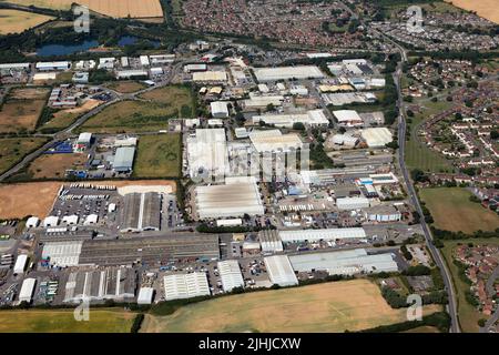 Vista aerea di Eastfield Industrial Estate, Eastfield, Scarborough, North Yorkshire Foto Stock