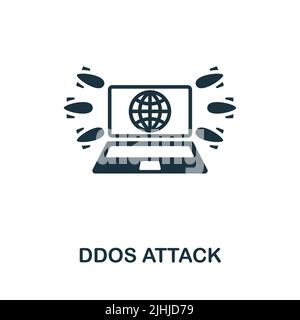 Icona attacco DDoS. Icona monocromatica Simple Cybercrime per modelli, web design e infografiche Illustrazione Vettoriale