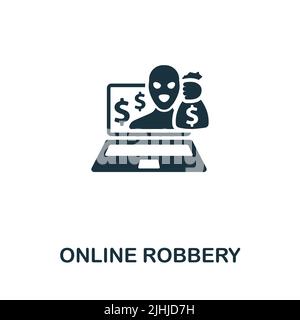Icona Robbery online. Icona monocromatica Simple Cybercrime per modelli, web design e infografiche Illustrazione Vettoriale