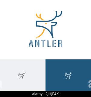 Logo della linea Zoo animale di Anler Deer Wildlife Illustrazione Vettoriale