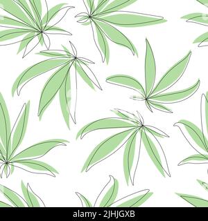 Modello senza giunture con foglia di cannabis verde su bianco Foto Stock