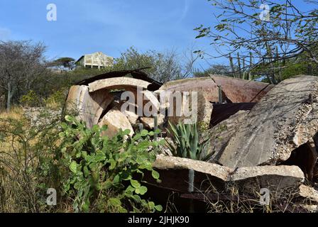 Rovine deserte e resti di Balashi Gold Mills ad Aruba. Foto Stock