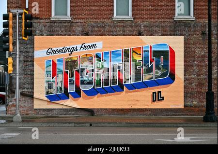 Murale, saluti da Litchfield, Illinois, Stati Uniti d'America Foto Stock