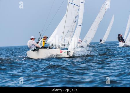 Kiel, Germania, settembre 2021 Campionato del mondo Star Boat al Kiel Week 2021 campo regata sul fiordo esterno Foto Stock