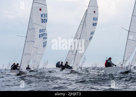 Kiel, Germania, settembre 2021 Campionato del mondo Star Boat al Kiel Week 2021 campo regata sul fiordo esterno Foto Stock