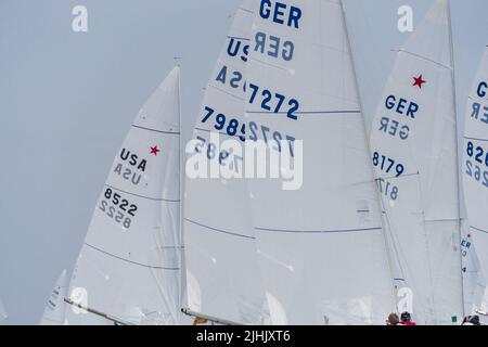 Kiel, Germania, settembre 2021 Campionato del mondo Star Boat al Kiel Week 2021 campo regata sul fiordo esterno Foto Stock