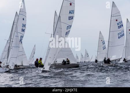 Kiel, Germania, settembre 2021 Campionato del mondo Star Boat al Kiel Week 2021 campo regata sul fiordo esterno Foto Stock