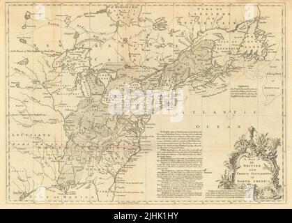 Una mappa degli insediamenti britannici e francesi in Nord America. LODGE 1755 Foto Stock