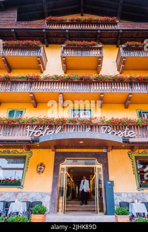 Hotel de la Poste. Cortina d'Ampezzo, Provincia di Belluno, Veneto, Italia, Europa. Foto Stock