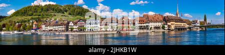 Vista panoramica della bellissima città vecchia Stein am Rhein in Svizzera confine con la Germania. Popolare destinazione turistica Foto Stock