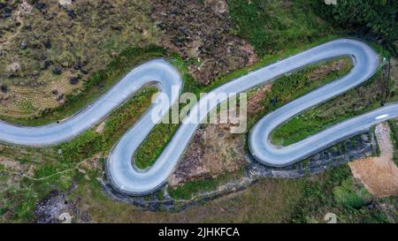 Passo di Tham ma a ha Giang dalla vista aerea al tramonto Foto Stock