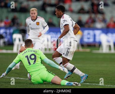 Melbourne, Australia, 19 luglio 2022. Manchester United vs Crystal Palace a Melbourne Cricket Ground (MCG) il 19 luglio 2022. Anthony Martial segna un goal ai 18th minuti. Credit: Corleve/Alamy Stock Photo Foto Stock