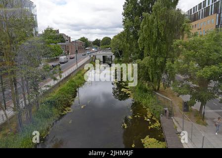 Il Canal Grande, dal ponte la Touche, Rathmines, Dublino, Irlanda, luglio 2022 Foto Stock