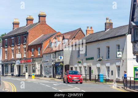 High Street da Market Hill, Southam, Warwickshire, Inghilterra, Regno Unito Foto Stock