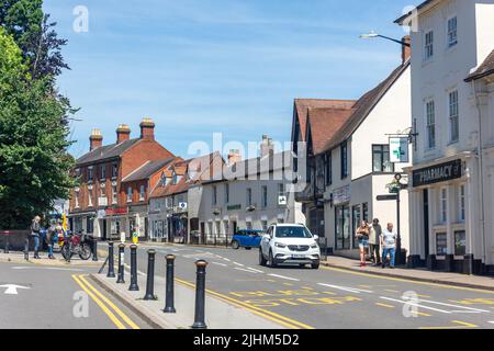 High Street da Market Hill, Southam, Warwickshire, Inghilterra, Regno Unito Foto Stock