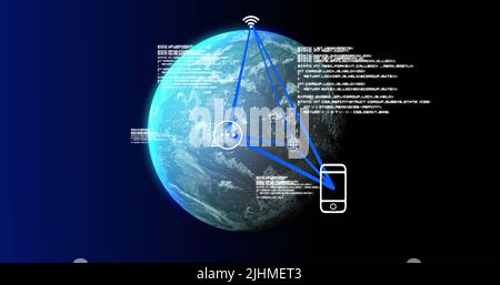 Immagine di globo, forme ed elaborazione dati su sfondo marino Foto Stock