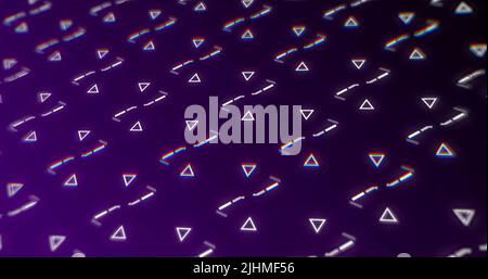 Immagine di forme ripetibili che si muovono su sfondo viola Foto Stock