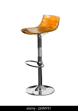 Sgabello con sedia arancione isolato su sfondo bianco. Con tracciato di ritaglio Foto Stock