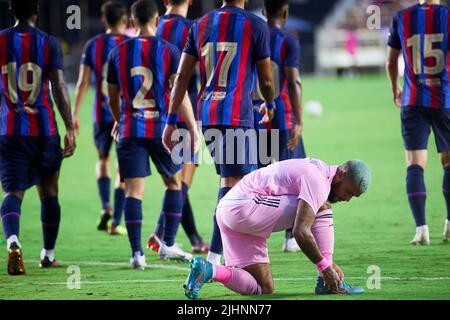 Fort Lauderdale, Florida, Stati Uniti. 19th luglio 2022. FC Barcelona e Ariel Lassiter F Inter Miami CF 11 durante la partita di calcio internazionale tra Inter Miami CF e FC Barcelona al DRV Pink Stadium in Florida, USA. Credit: Yaroslav Sabitov/YES Market Media/Alamy Live News Foto Stock