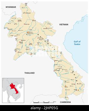 Mappa vettoriale della Repubblica democratica popolare del Laos Foto Stock