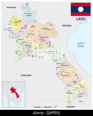 Mappa vettoriale amministrativa della Repubblica democratica popolare del Laos Foto Stock