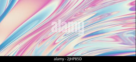 Tessuto tessuto gradiente onde sfondo astratto. Superficie ondulata in cromo iridescente. Superficie liquida, increspature, riflessi. illustrazione del rendering 3d. Foto Stock