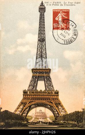 Cartolina d'epoca con Torre Eiffel Parigi, Francia, circa 1914 Foto Stock