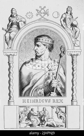 Heinrich IV (geboren 11. Novembre 1050, gestorben 7. Agosto 1106) aus der Familie der Salier war der älteste Sohn des Kaisers Heinrich III. AB 1053 war er Mitkönig, ab 1056 Römisch-deutscher König und von 1084 bis zu seiner erzwungenen Abdankung am 31. Dezember 1105 Kaiser / Enrico IV (nato il 11 novembre 1050, morto il 7 agosto 1106) dalla famiglia Salian era il figlio maggiore dell'imperatore Enrico III e dell'imperatrice Agnes. Fu co-re dal 1053, re romano-tedesco dal 1056, e imperatore dal 1084 fino alla sua abdicazione forzata il 31 dicembre 1105, Historisch, restaurierte digitale Foto Stock