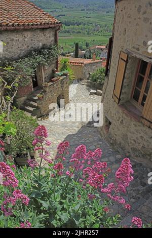 Francia, Pyrénées-Orientales (66) Eus, villaggio labellisé, une rue du village / Francia, Pyrénées-Orientales, Eus, villaggio etichettato, una strada nel villaggio Foto Stock