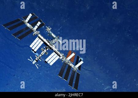 ISS sul pianeta Terra. Elementi di questa immagine forniti dalla NASA. Foto di alta qualità Foto Stock