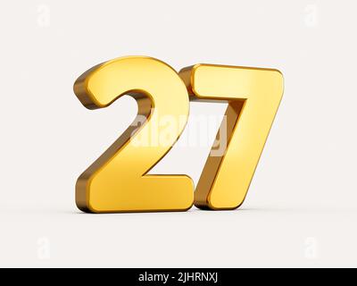 3d illustrazione del numero d'oro 27 o ventisette isolato su sfondo beige con ombra. per web e stampa Foto Stock