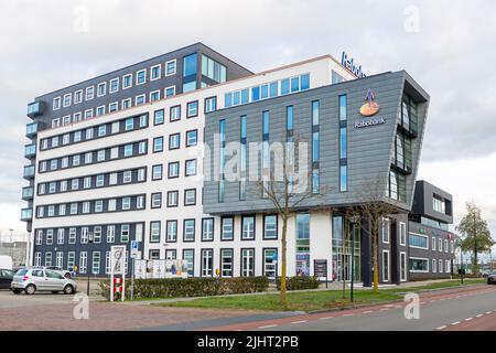 Olandese agrario istituto finanziario sede Rabobank facciata esterna edificio contemporaneo Foto Stock