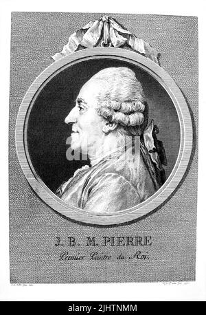 1770 ca , Parigi , FRANCIA : il pittore francese JEAN-BAPTISTE MARIE PIERRE ( 1714 - 1789 ). Studioso del pittore Nicholas Bertin . Pittore ufficiale di Re Luigi XVI, ad Académie de France a Roma (Italia) dal 1835 al 1740 con la direzione di Nicolas Vleughels e Jean-Francois de Troy. Ritratto inciso da Augustin de Saint-Aubin ( 1736 - 1807 ), dopo C.N. Cochin , 1775 . ARTE - ARTE - Francia - RITRATTO - ritratto - storia - FOTO STORICHE - profilo - incisione - incisione - parrucca - parrucca - FRANCIA ---- Archivio GBB Foto Stock