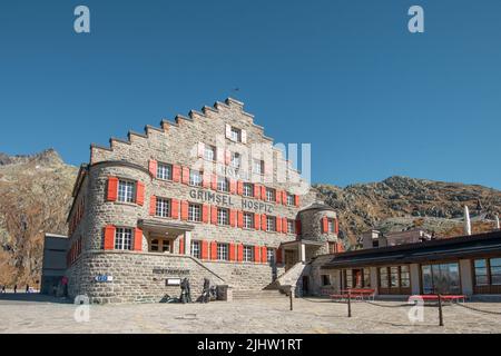 Lo storico Alpine Hotel Grimsel Hospiz vicino a Guttannen in Vallese in Svizzera Foto Stock