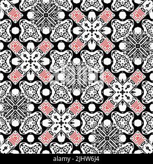 Rosso nero senza cuciture motivo a bandana a mosaico arabesco. Moderna stampa di sciarpa geometrica maschile, moda grafica astratta e arte da parati Foto Stock