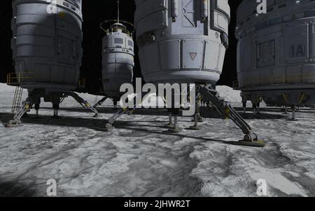 3D Illustrazione. Colonia della Luna. Base sulla Luna. Vita sulla Luna. Foto Stock