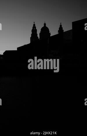 Il Royal Liver Building in Silhouette - versione in bianco e nero Foto Stock