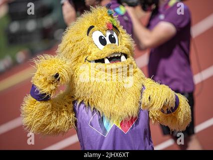 Eugene, Stati Uniti. 20th luglio 2022. Atletica: Coppa del mondo, la mascotte della Coppa del mondo nello stadio. Credit: Michael Kappeler/dpa/Alamy Live News Foto Stock