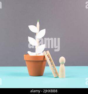 Crescere una pianta, avere un'idea, pianificare una strategia, lavoro di squadra per il successo passo per passo concetto, progresso nel business e l'istruzione, hanno un obiettivo Foto Stock