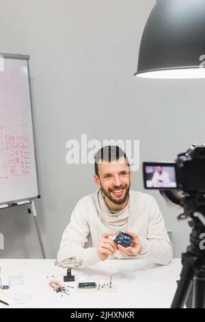 creazione di tutorial video concetto di backstage di ripresa Foto Stock
