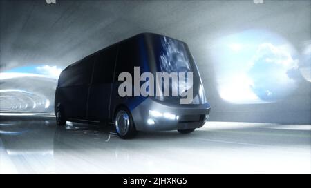 Futuristico tunnel fantascienza. Autobus futuristico. 3d rendering. Foto Stock