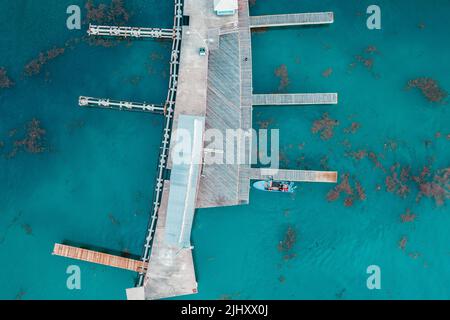 Una vista dall'alto delle spiagge di Placencia nel distretto di Stann Creek del Belize meridionale Foto Stock