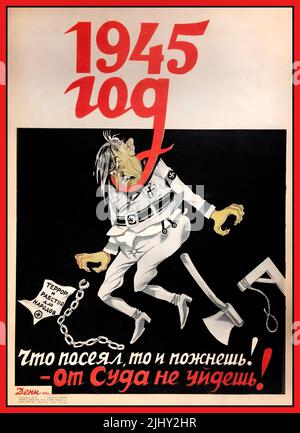 WW2 Poster russo di Propaganda con Adolf Hitler in esecuzione 1945 'ciò che seminate, voi raccoglierete!- non scappare dalla corte!.' Data 1945 seconda guerra mondiale seconda guerra mondiale Foto Stock