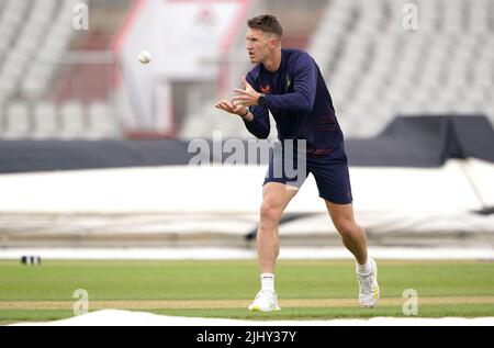 Dwaine Pretorius del Sudafrica durante una sessione di addestramento all'Emirates Old Trafford, Manchester. Data foto: Giovedì 21 luglio 2022. Foto Stock