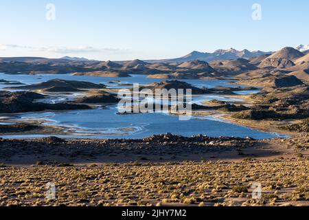 Le lagune di Cotacotani nel Parco Nazionale della Lauca nell'altiplano andino nel nord-est del Cile. Foto Stock